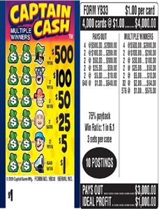 $500 TOP ($1 Bottom) - Form # YB33 Captain Cash (3-Window)