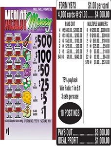 $500 TOP ($1 Bottom) - Form # YB73 Merlot Money (3-Window)