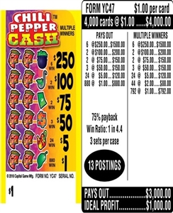 $250 TOP ($1 Bottom) - Form # YC47 Chili Pepper Cash (3-Window)