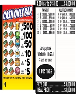 $500 TOP ($5 Bottom) - Form # YC64 Cash Only Bar (3-Window)