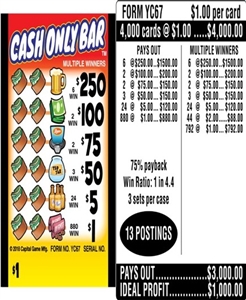 $250 TOP ($1 Bottom) - Form # YC67 Cash Only Bar (3-Window)