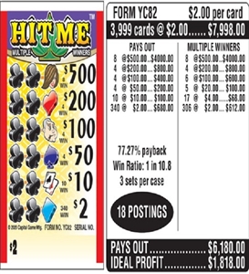 $500 TOP - Form # YC82 Hit Me $2.00 Ticket (3-Window)