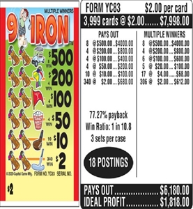 $500 TOP - Form # YC83 9 Iron $2.00 Ticket (3-Window)