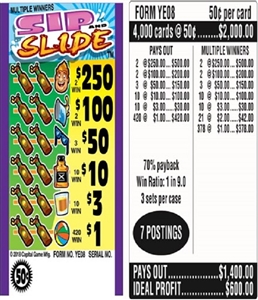 $250 TOP ($1 Bottom) - Form # YE08 Sip & Slide (3-Window)