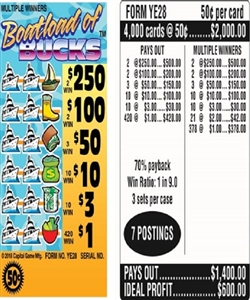 $250 TOP ($1 Bottom) - Form # YE28 Boatload Of Bucks (3-Window)