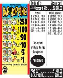 $250 TOP ($1 Bottom) - Form # YF79 Bar Hopping (3-Window)