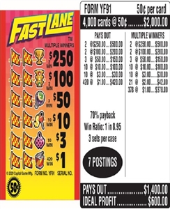 $250 TOP ($1 Bottom) - Form # YF91 Fast Lane (3-Window)