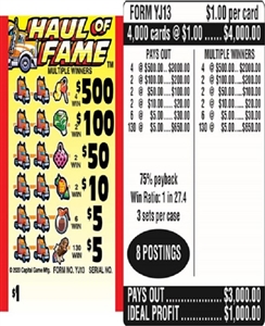 $500 TOP ($5 Bottom) - Form # YJ13 Haul Of Fame (3-Window)