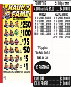 $250 TOP ($1 Bottom) - Form # YJ15 Haul Of Fame (3-Window)
