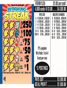 $250 TOP ($1 Bottom) - Form # YJ26 Winning Streak (3-Window)