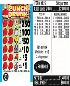$250 TOP - Form # YL26 Punch Drunk $0.50 Ticket (3-Window)