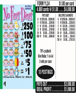 $250 TOP ($1 Bottom) - Form # YL34 No Finer Diner (3-Window)