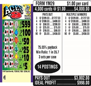 $599 TOP ($5 Bottom) - Form # YM29 Aces & 8's (3-Window)