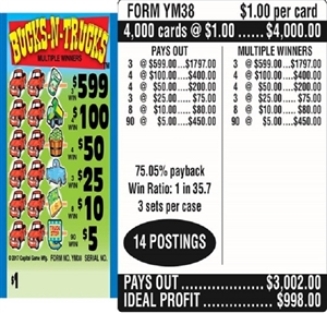 $599 TOP ($5 Bottom) - Form # YM38 Bucks-N-Trucks (3-Window)