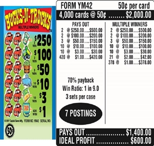 $250 TOP ($1 Bottom) - Form # YM42 Bucks-N-Trucks (3-Window)