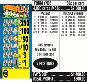 $250 TOP - Form # YN05 Firefly Bucks $0.50 Ticket (3-Window)