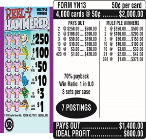 $250 TOP - Form # YN13 Reel-Y Hammered $0.50 Ticket (3-Window)