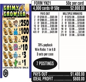 $250 TOP - Form # YN21 Grimy Growler $0.50 Ticket (3-Window)