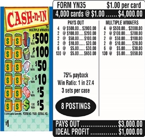 $500 TOP ($5 Bottom) - Form # YN35 Cash-N-In (3-Window)