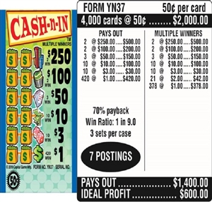 $250 TOP - Form # YN37 Cash-N-In $0.50 Ticket (3-Window)