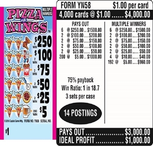 $250 TOP ($5 Bottom) - Form # YN58 Pizza With Wings (3-Window)