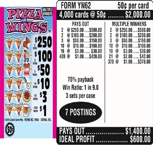 $250 TOP - Form # YN62 Pizza With Wings $0.50 Ticket (3-Window)