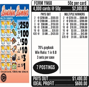 $250 TOP - Form # YN68 Bourbon Bomber $0.50 Ticket (3-Window)