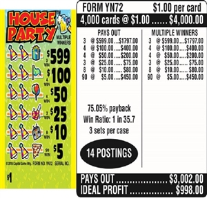 $599 TOP - Form # YN72 House Party $1.00 Ticket (3-Window)