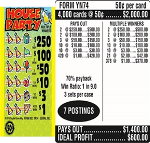 $250 TOP - Form # YN74 House Party $0.50 Ticket (3-Window)