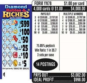 $599 TOP ($5 Bottom) - Form # YN78 Diamond, Rubies, & Riches (3-Window)