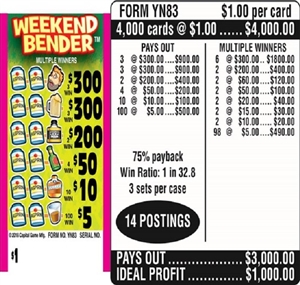 $300 TOP ($5 Bottom) - Form # YN83 Weekend Bender (3-Window)