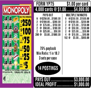 $250 TOP ($5 Bottom) - Form # YP75 Monopoly (3-Window)