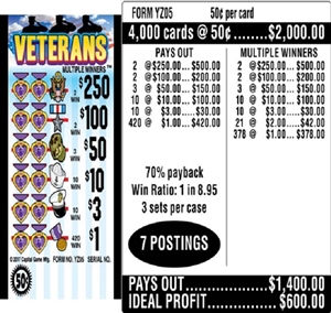 $250 TOP - Form # YZ05 Veterans $0.50 Ticket (3-Window)
