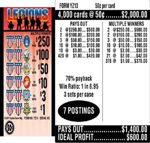 $250 TOP - Form # YZ13 Legions $0.50 Ticket (3-Window)