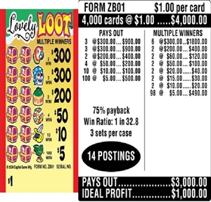 $300 TOP ($5 Bottom) - Form # ZB01 Lucky Loot (3-Window)