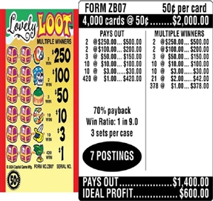 $250 TOP - Form # ZB07 Lovely Loot $0.50 Ticket (3-Window)