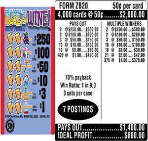 $250 TOP - Form # ZB20 Rise & Wine $0.50 Ticket (3-Window)