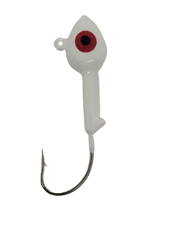 Minnow Head Jig Head with Eyes 3/8oz Size 2/0 Hook - White/Red Eyes 10pk