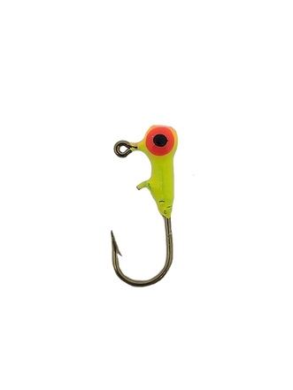 Round Head Jig Head with Eyes 1/32oz Size 6 Bronze Hook - Chartreuse/Orange