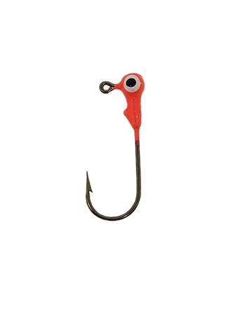 Round Head Jig Heads with Eyes 1/32oz Size 2 Bronze Hook - Fire Red