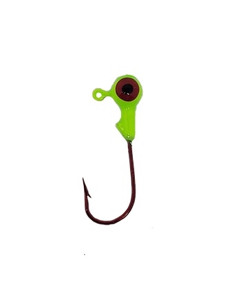 Round Head Jig Heads with Eyes 1/16oz Size 2 Red Hook - Green