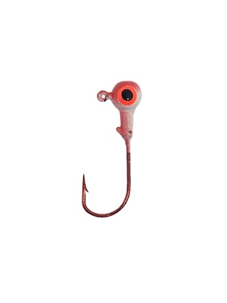 Round Head Jig Head with Eyes 1/8oz Size 2 Red Hook - Red/White