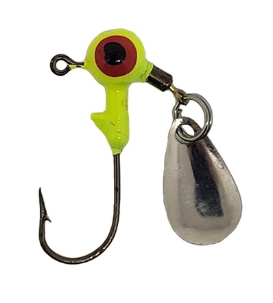 Round Head Spinner Jig Head with Eyes 1/16oz Size 4 Bronze Hook -  Chartreuse 5pk