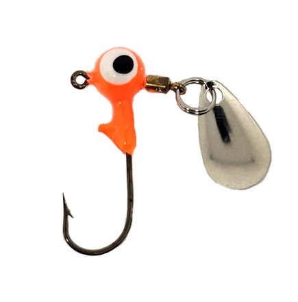 Round Head Spinner Jig Head with Eyes 1/16oz Size 4 Bronze Hook - Orange