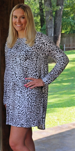 LH Knit Blend Long Sleeve T-Shirt Dress-Grey Cheetah