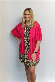LH Solid Short Sleeve Kimono-Hot Pink