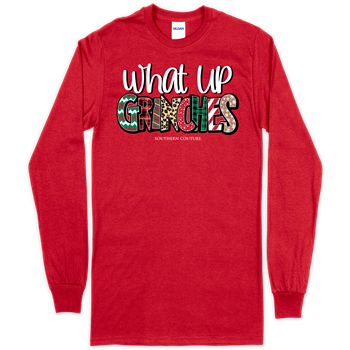 SC Soft What Up Grinches front print on LS-Red