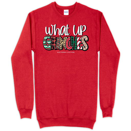 SC What Up Grinches front print Sweatshirt-Red