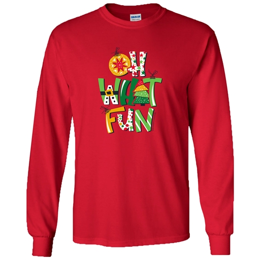 SC Soft Oh What Fun front print on Long Sleeve-Red