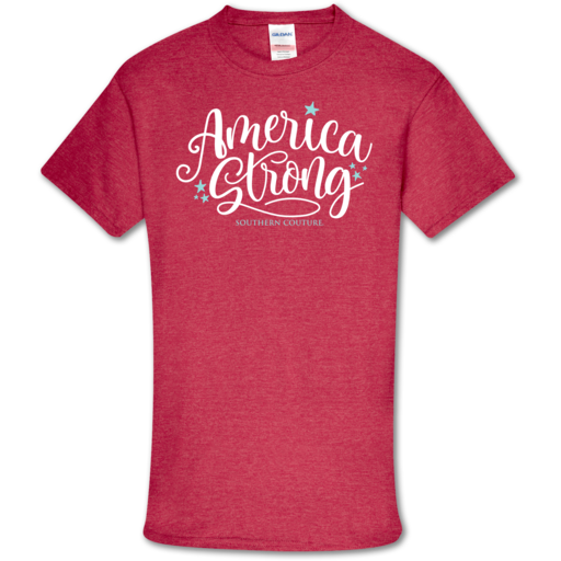 SC Soft America Strong Front Print-Heather Red